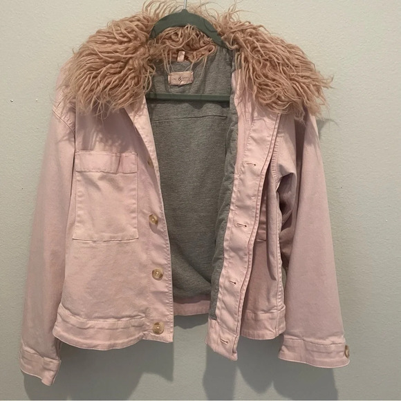 Lou & Grey light pink removable faux fur penny lane jacket small - Picture 3 of 11